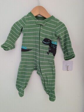 Carter's Green Striped Dino Footed One-Piece